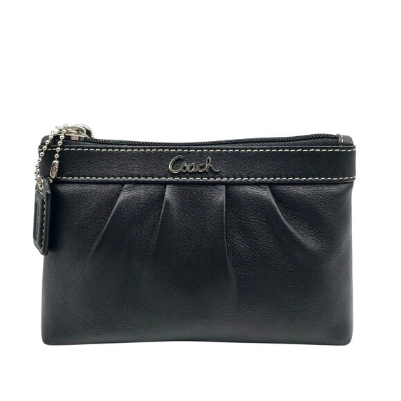Coach Black Pleated Leather Vintage Wristlet - Picture 1 of 10